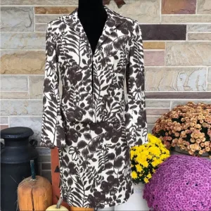 Jones Wear Leaf Print Cotton Skirt Suit