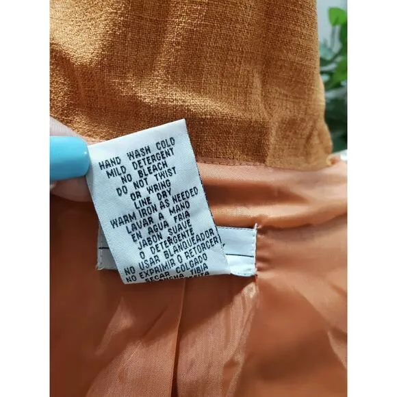K &amp; Company Women Orange Polyester Single Breasted Jacket &amp; Skirt 2Piece Suit 16