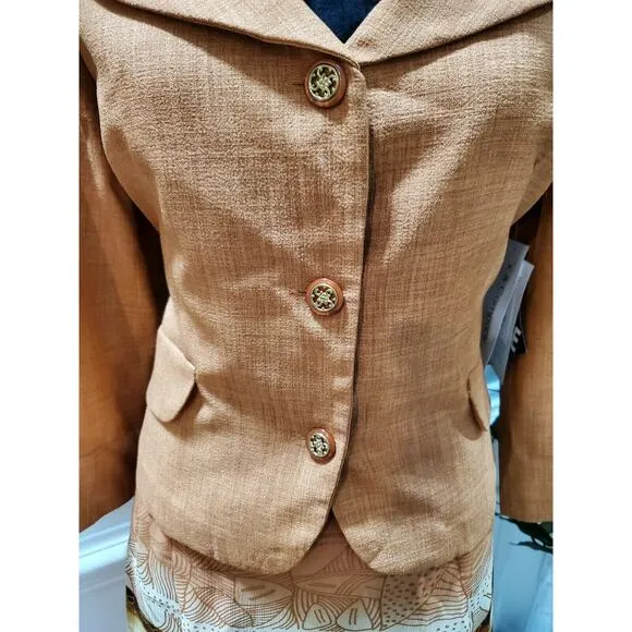 K &amp; Company Women Orange Polyester Single Breasted Jacket &amp; Skirt 2Piece Suit 16