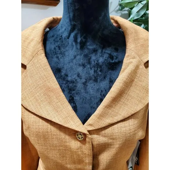 K &amp; Company Women Orange Polyester Single Breasted Jacket &amp; Skirt 2Piece Suit 16