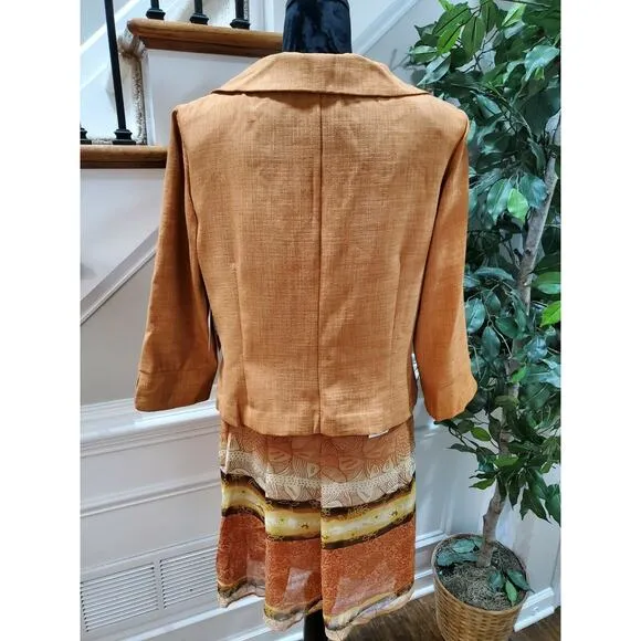 K &amp; Company Women Orange Polyester Single Breasted Jacket &amp; Skirt 2Piece Suit 16