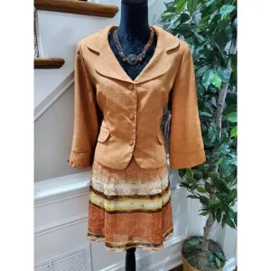 K &amp; Company Women Orange Polyester Single Breasted Jacket &amp; Skirt 2Piece Suit 16