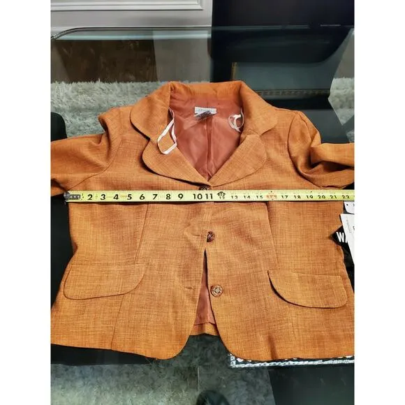 K &amp; Company Women Orange Polyester Single Breasted Jacket &amp; Skirt 2Piece Suit 16