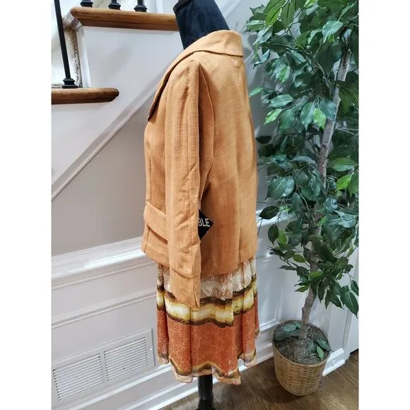 K &amp; Company Women Orange Polyester Single Breasted Jacket &amp; Skirt 2Piece Suit 16