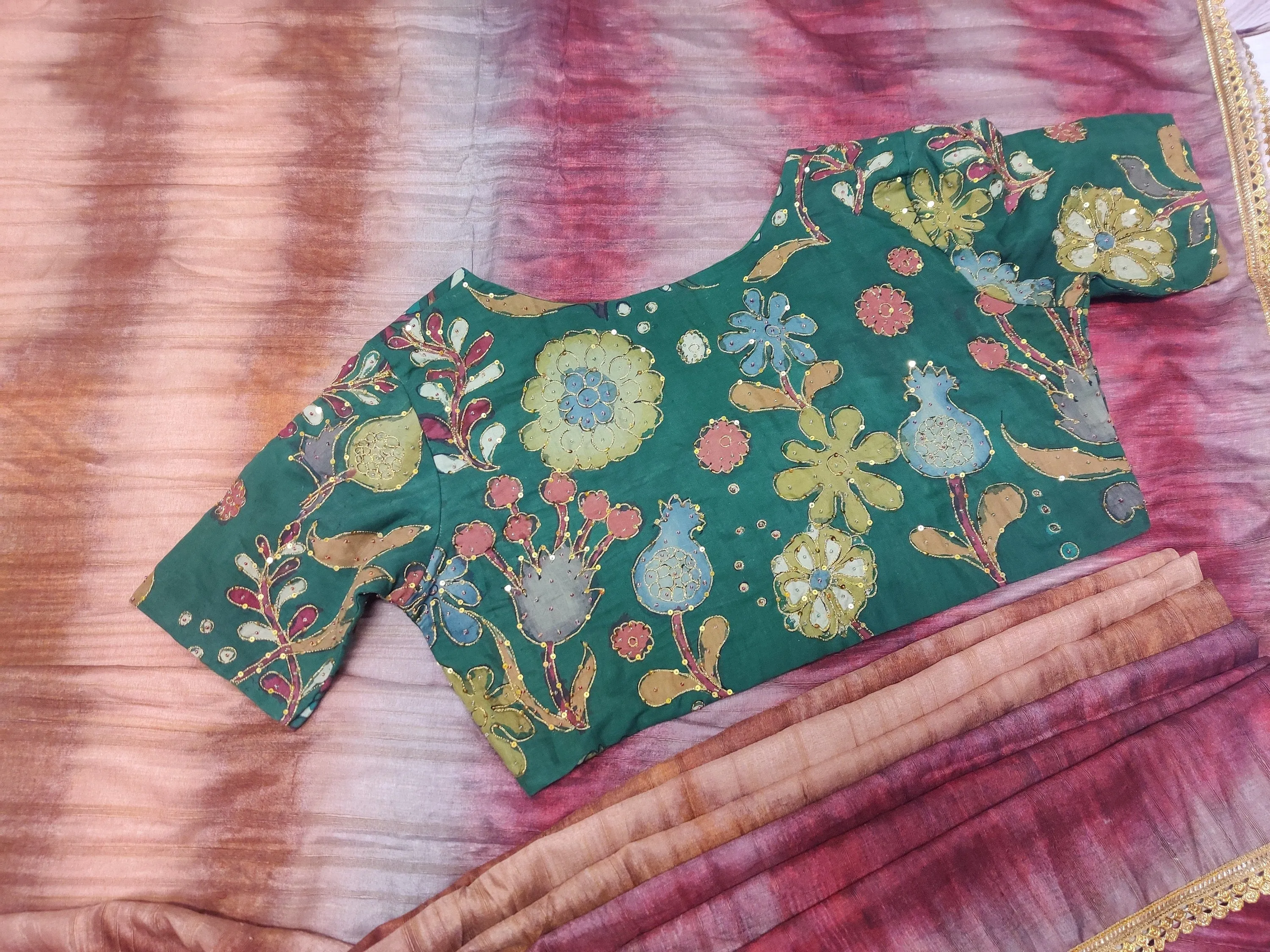 Kalamkari saree blouse aplique work blouse lyte weight saree party wear saree blouse festive saree grey saree kalamkari blouse