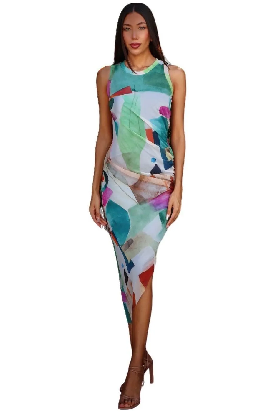 KALEIDOSCOPE Fitted Tank Sheath Dress with Slanted Hemline