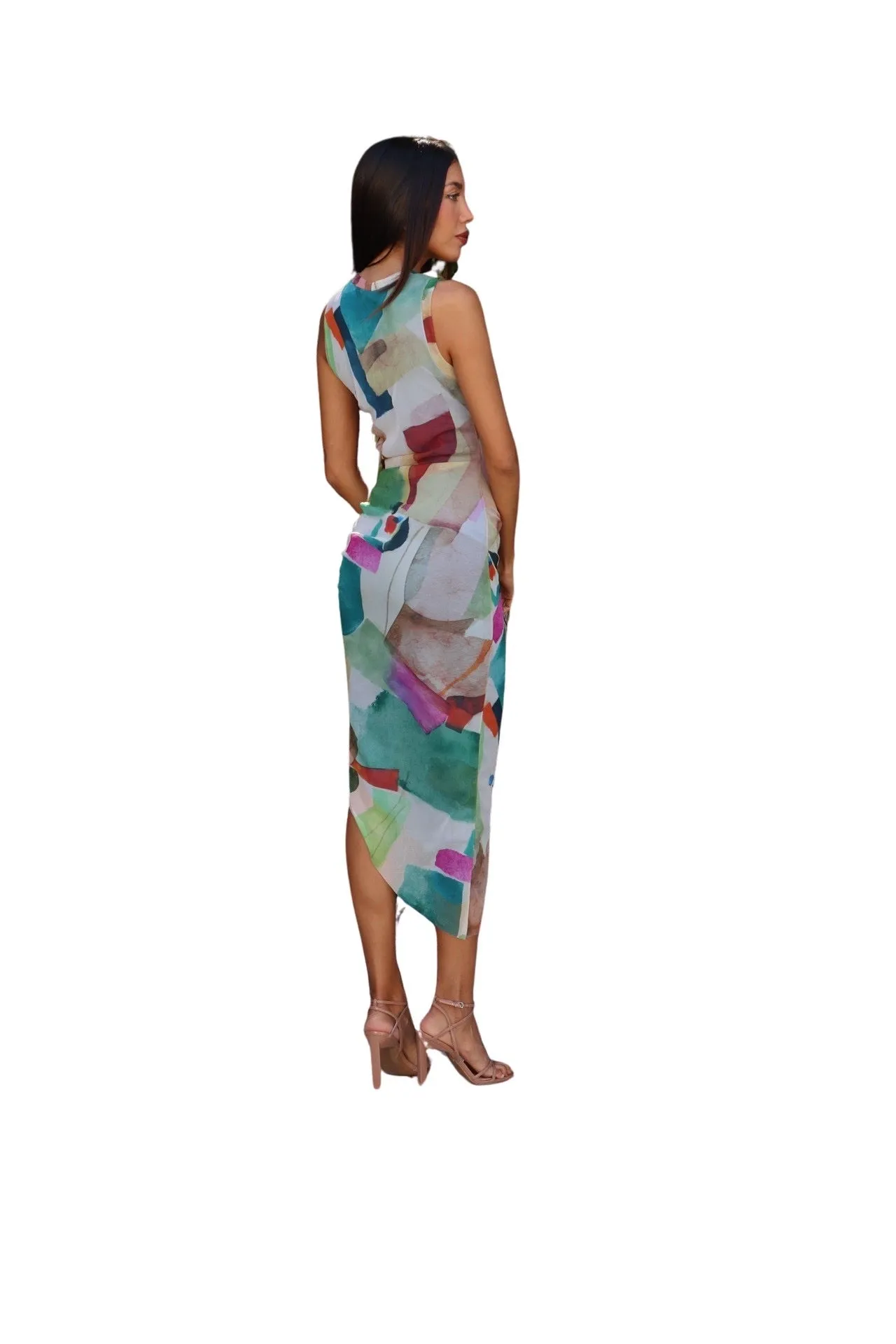 KALEIDOSCOPE Fitted Tank Sheath Dress with Slanted Hemline