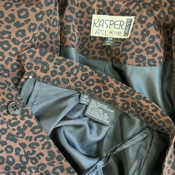 Kasper A.S.L Brown and Black Leopard Print Skirt Suit