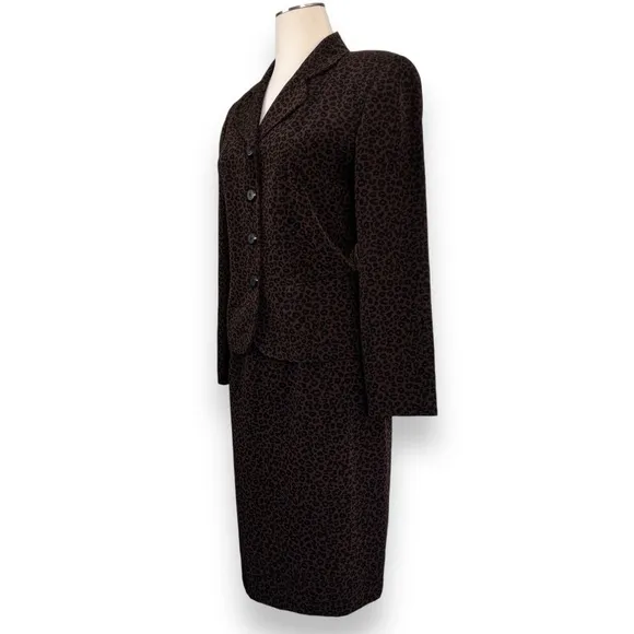 Kasper A.S.L Brown and Black Leopard Print Skirt Suit