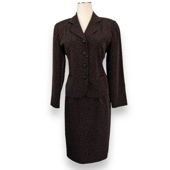 Kasper A.S.L Brown and Black Leopard Print Skirt Suit