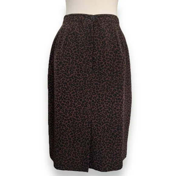 Kasper A.S.L Brown and Black Leopard Print Skirt Suit