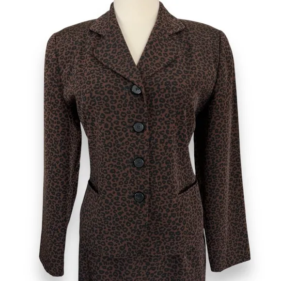 Kasper A.S.L Brown and Black Leopard Print Skirt Suit