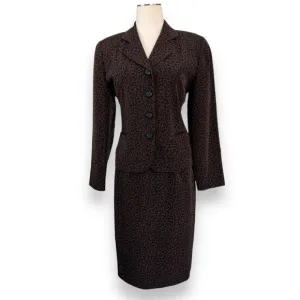 Kasper A.S.L Brown and Black Leopard Print Skirt Suit