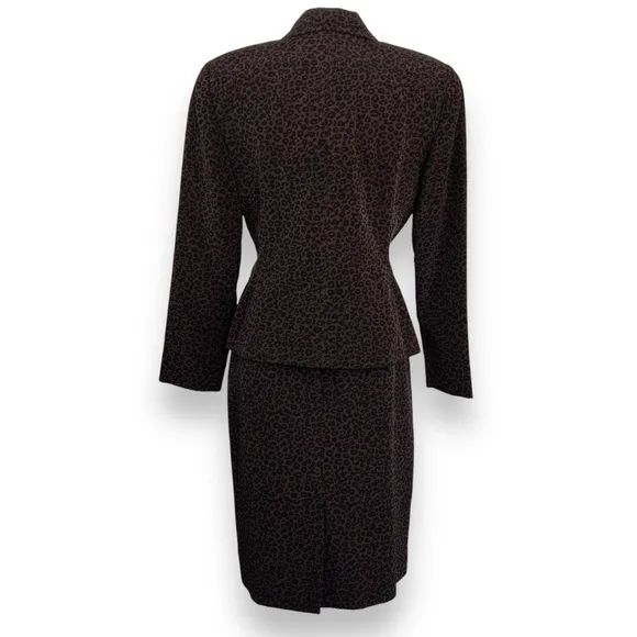 Kasper A.S.L Brown and Black Leopard Print Skirt Suit