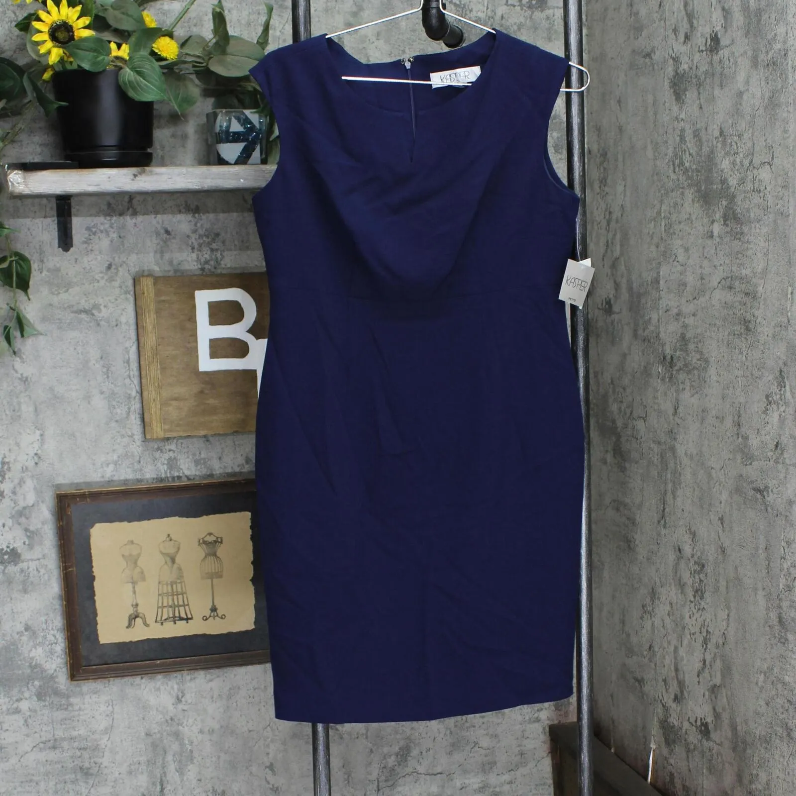 Kasper Womens Petite Notched-Neck Sheath Dress 10814689 Navy Blue 8P