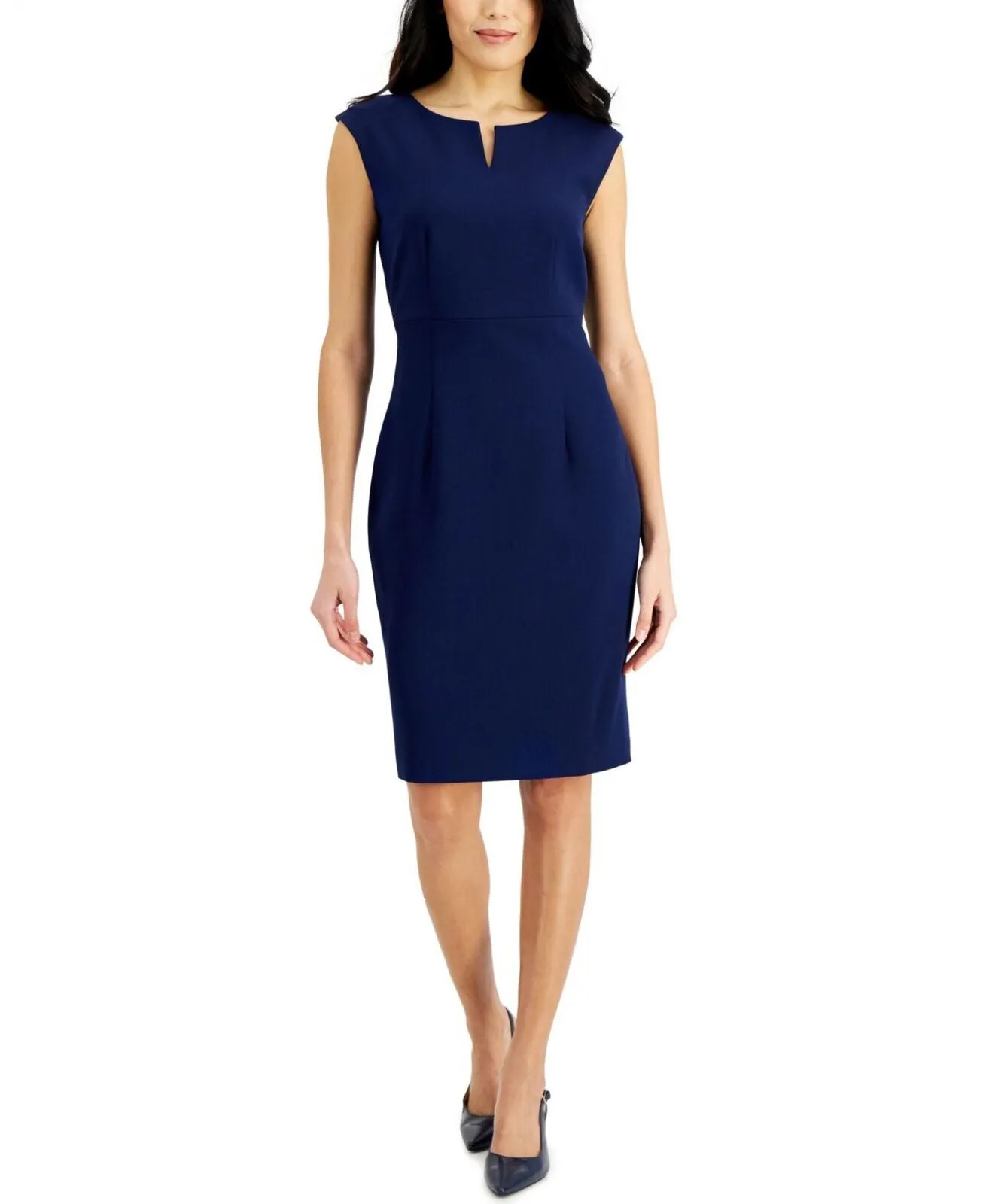 Kasper Womens Petite Notched-Neck Sheath Dress 10814689 Navy Blue 8P