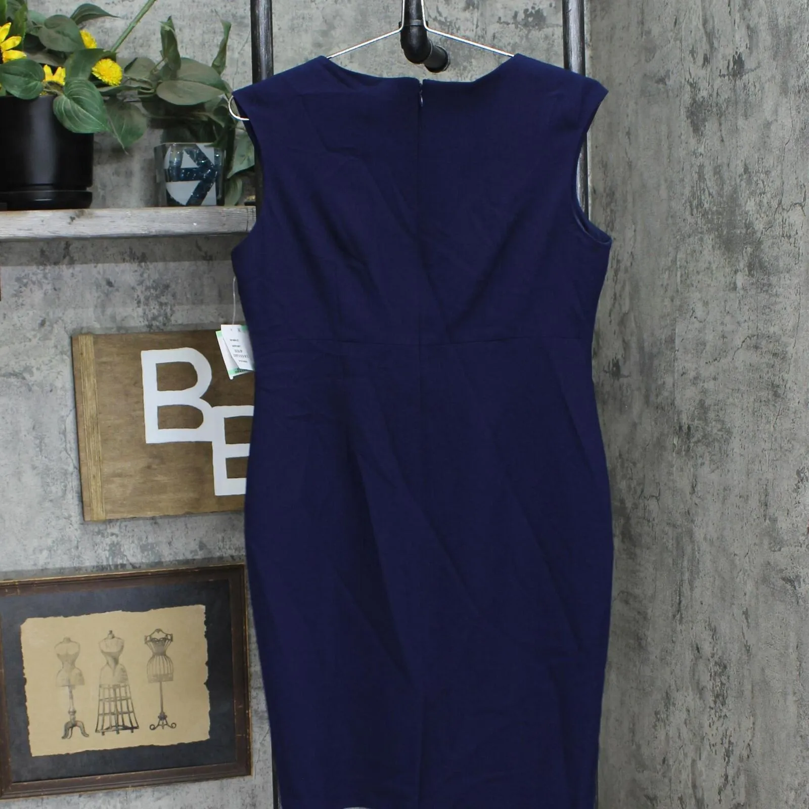 Kasper Womens Petite Notched-Neck Sheath Dress 10814689 Navy Blue 8P
