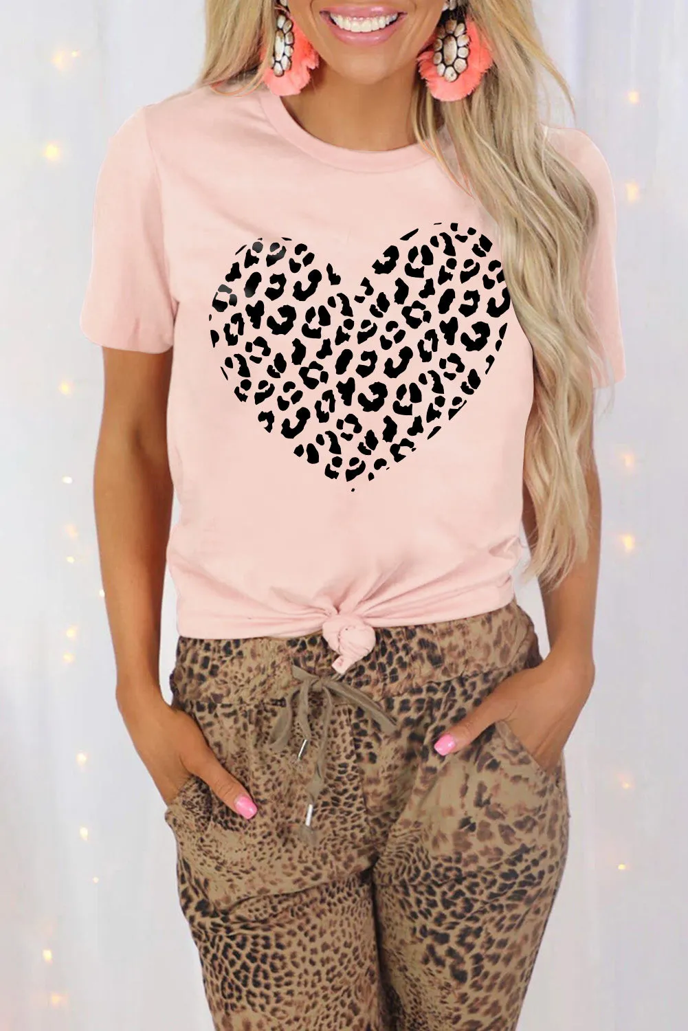 Khaki AMEN Leopard Print Short Sleeve Graphic T Shirt
