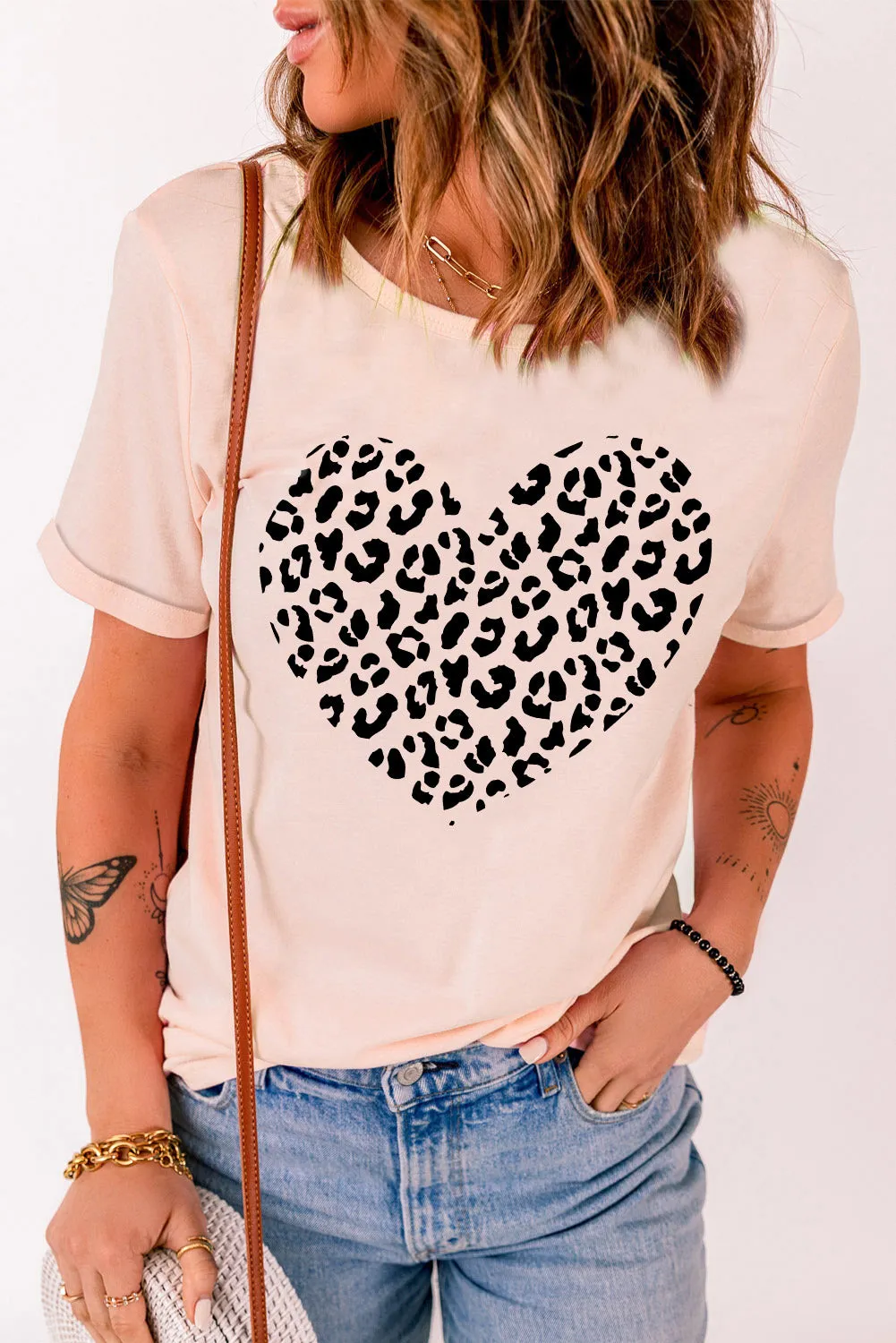 Khaki AMEN Leopard Print Short Sleeve Graphic T Shirt