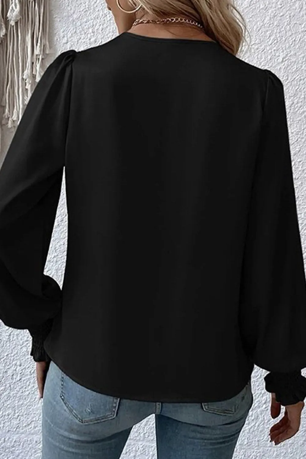 Khaki Solid Surplice Neck Shirred Cuffs Draped Blouse