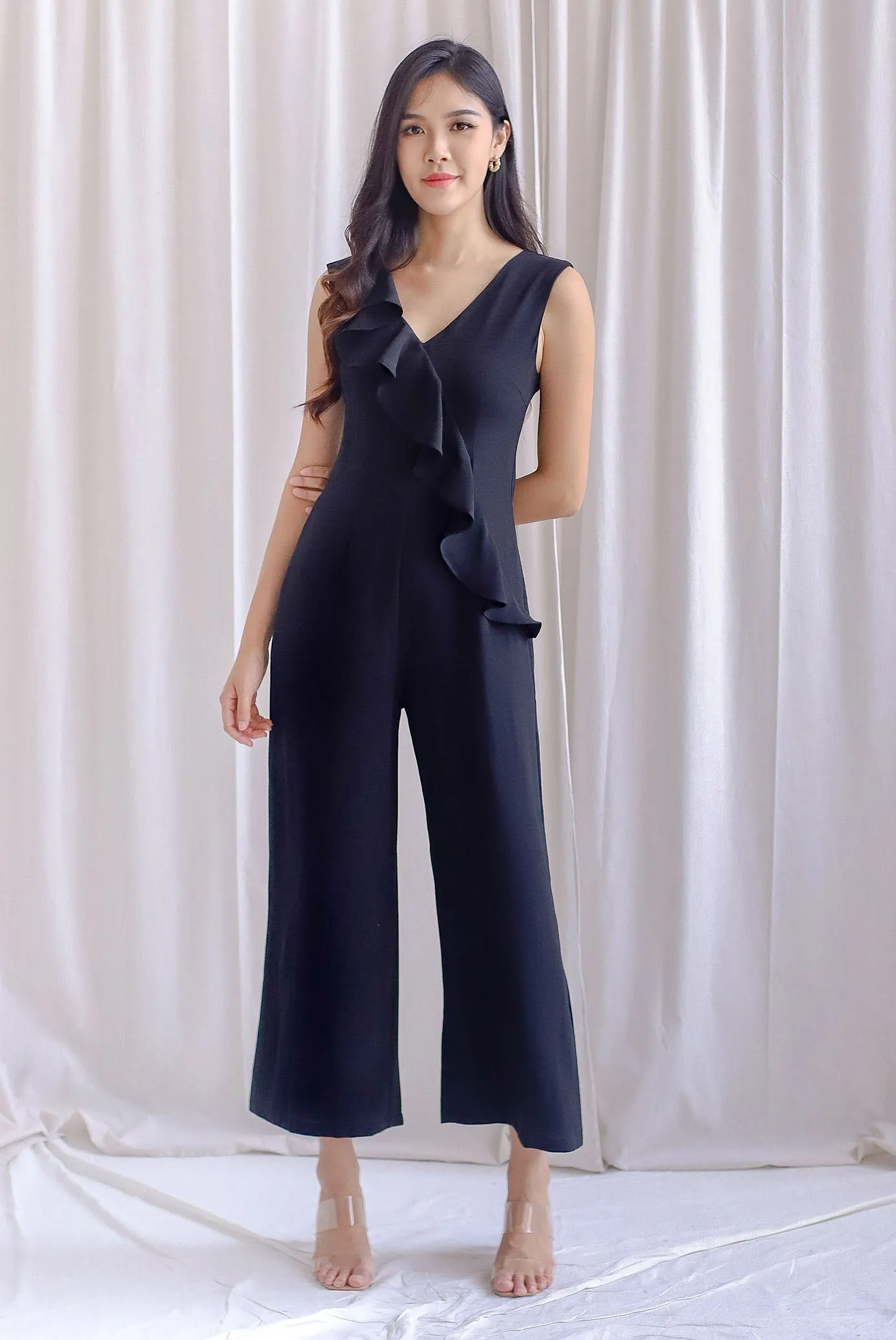 Kimber Waterfall Flutter Jumpsuit In Black