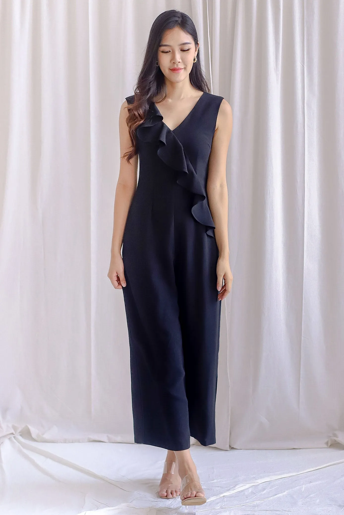 Kimber Waterfall Flutter Jumpsuit In Black