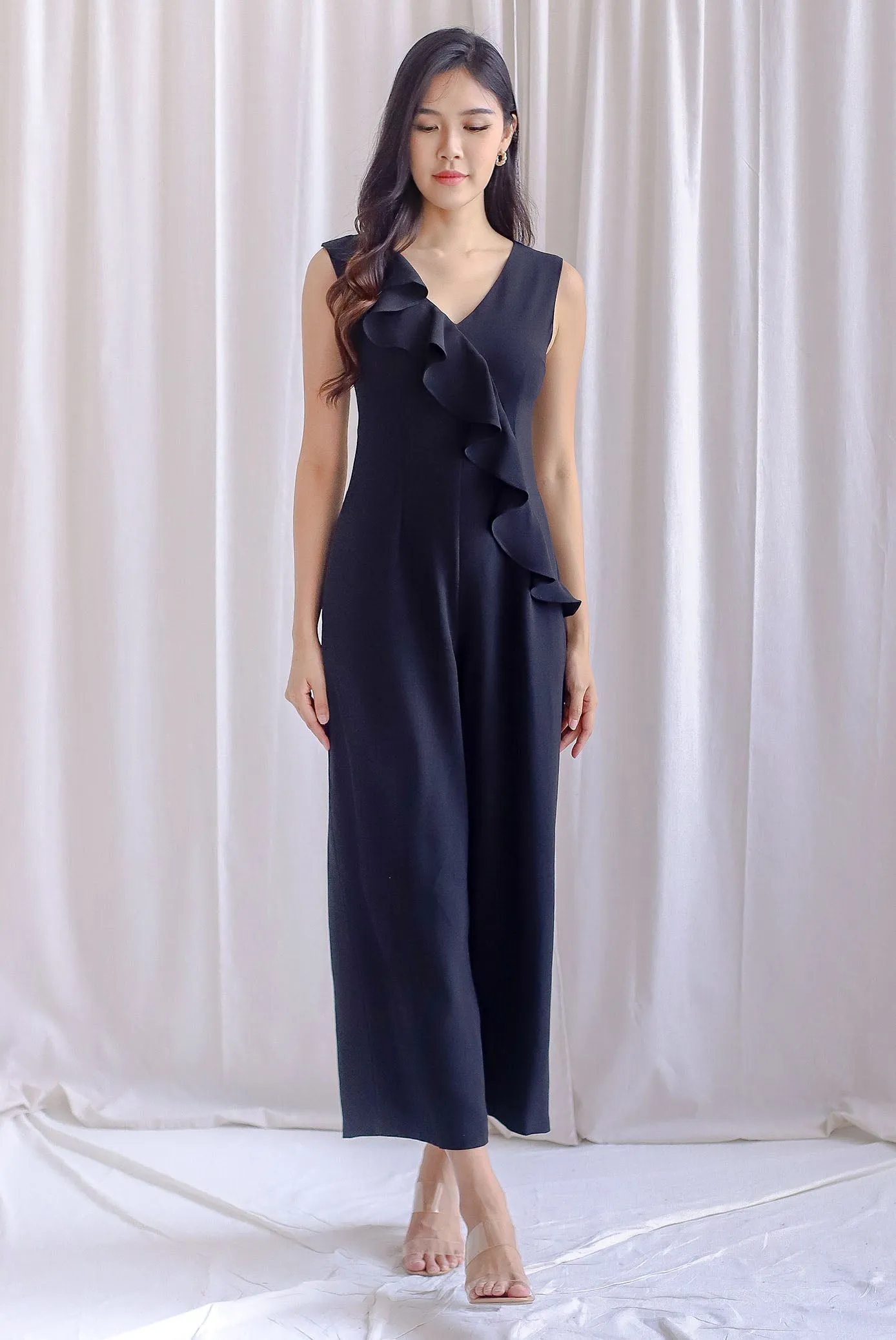 Kimber Waterfall Flutter Jumpsuit In Black
