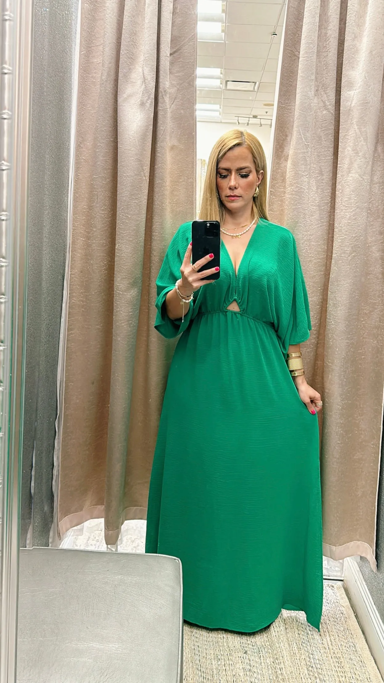 Kimono v-neck green dress