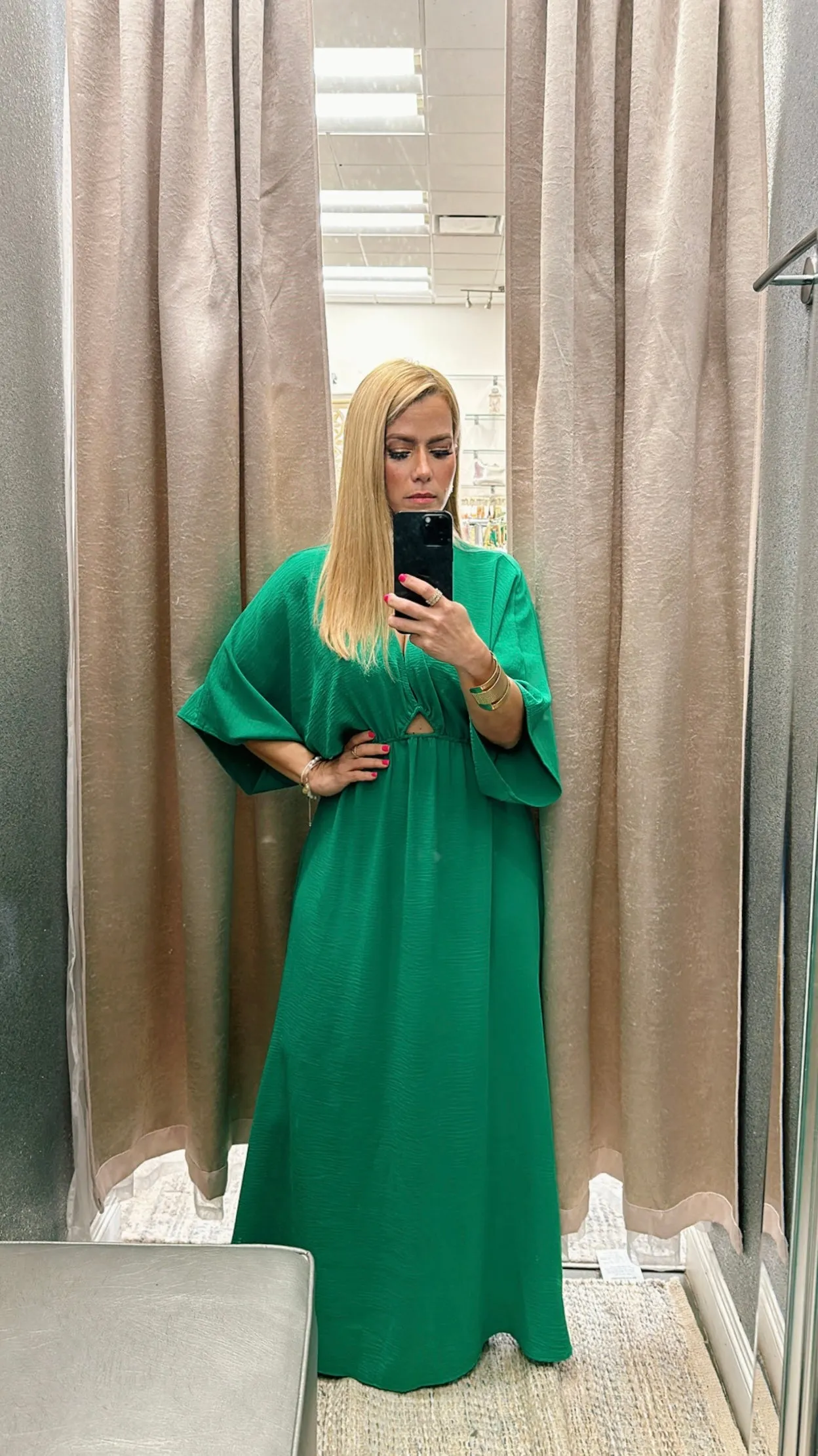 Kimono v-neck green dress