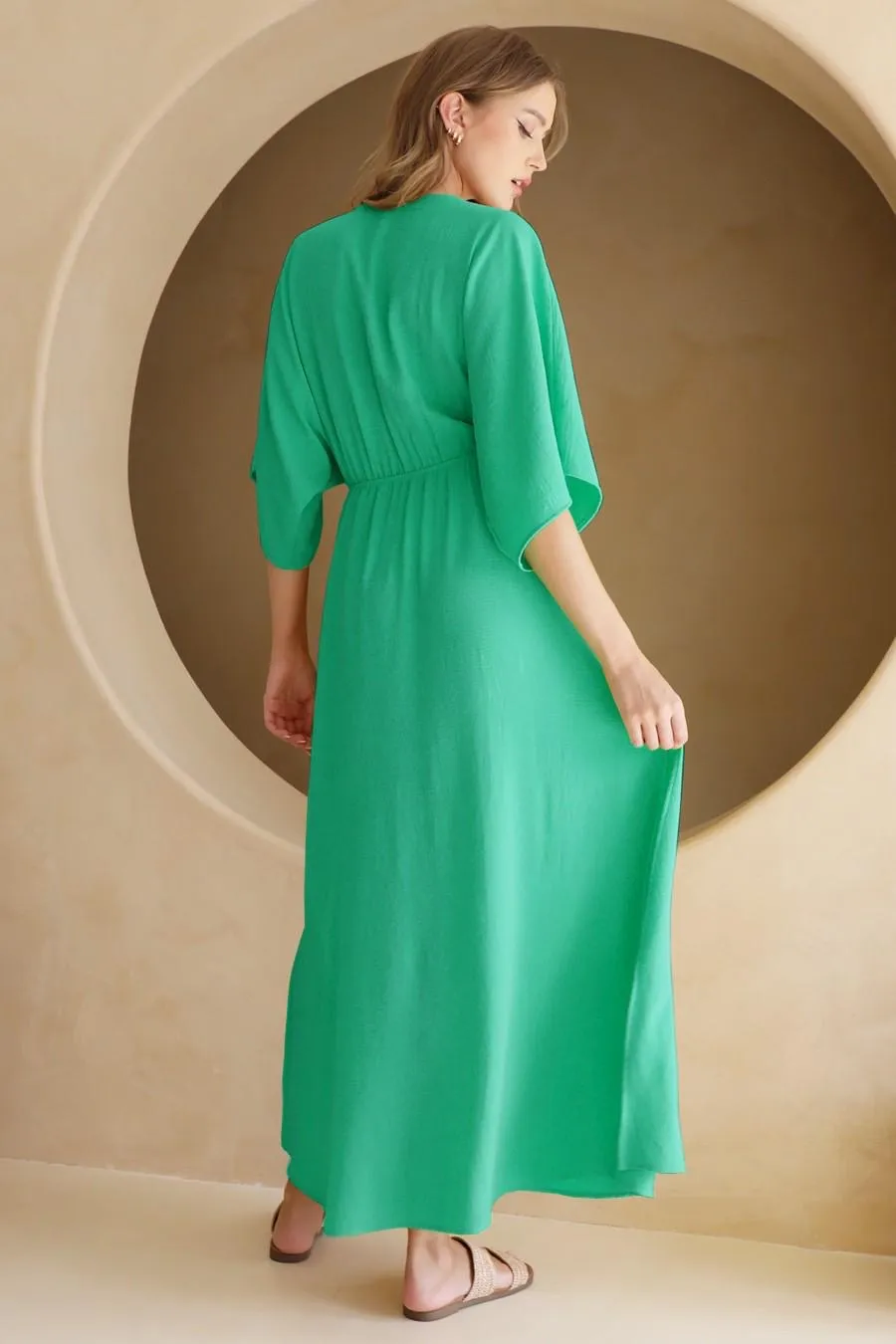 Kimono v-neck green dress