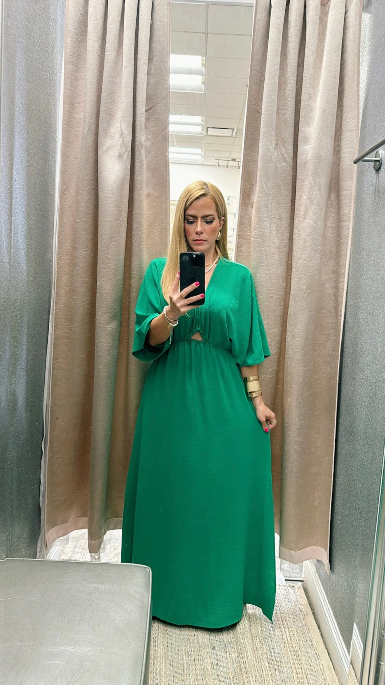 Kimono v-neck green dress