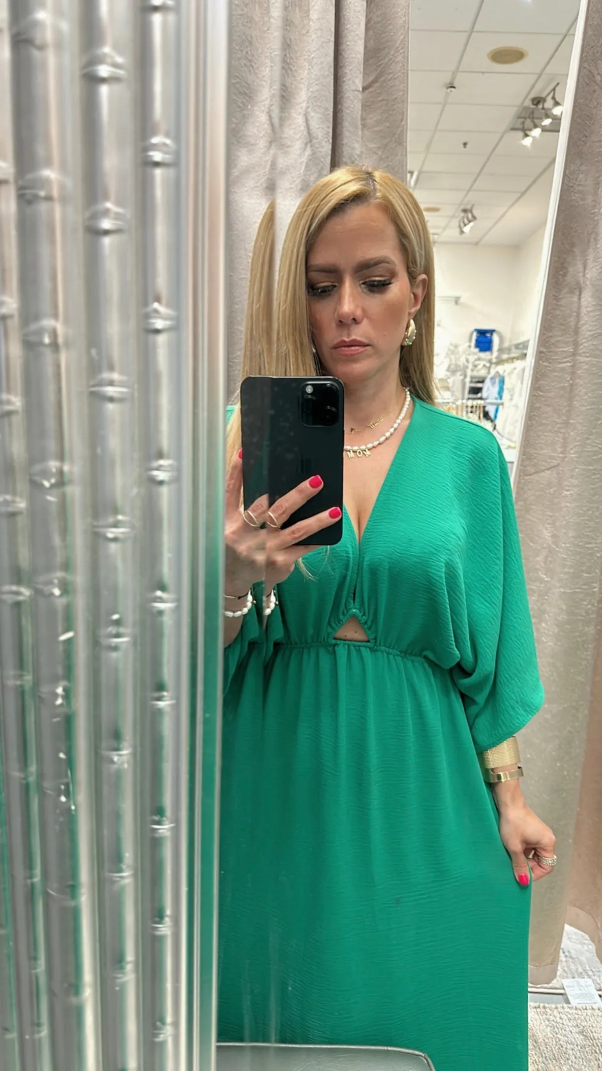 Kimono v-neck green dress