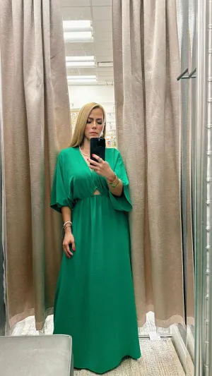 Kimono v-neck green dress