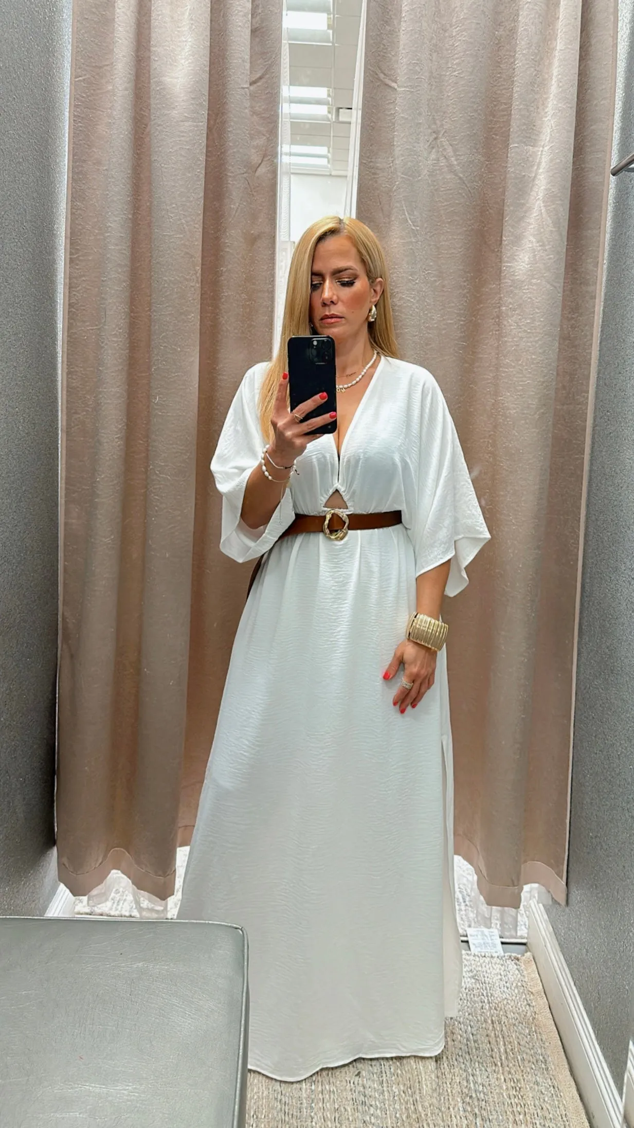 Kimono v-neck white dress