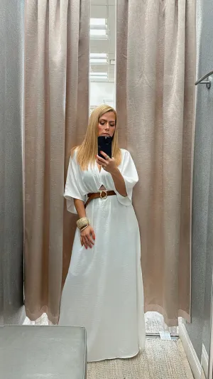 Kimono v-neck white dress