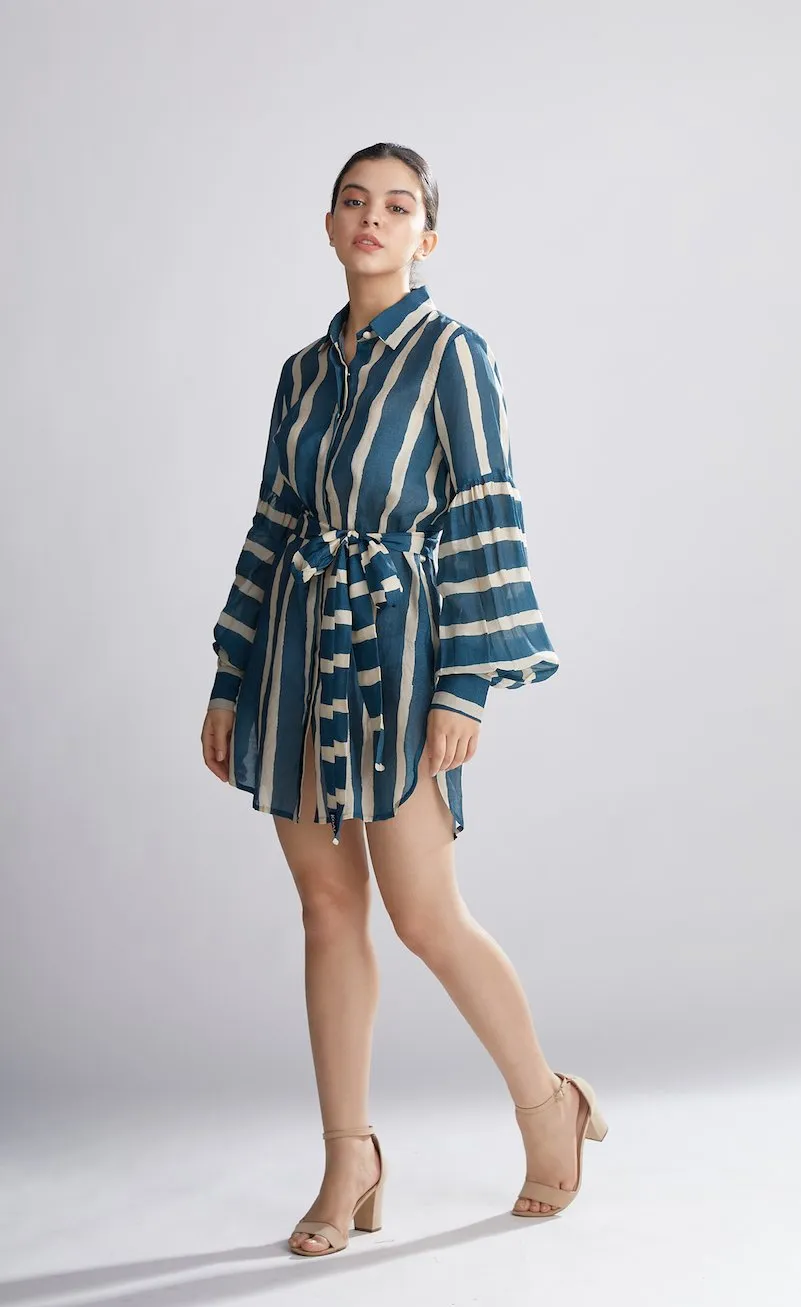 Koai   I   Teal And Cream Stripe Shirt Dress