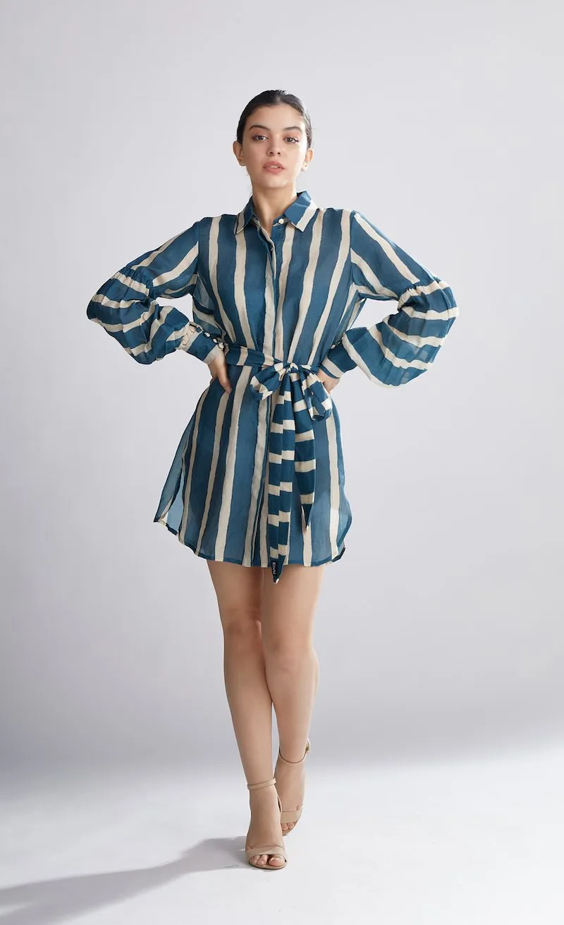 Koai   I   Teal And Cream Stripe Shirt Dress