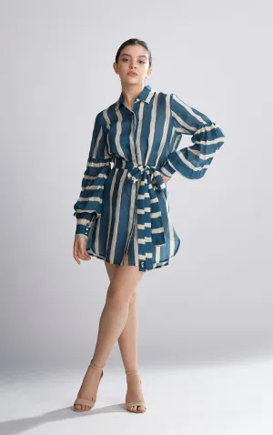 Koai   I   Teal And Cream Stripe Shirt Dress