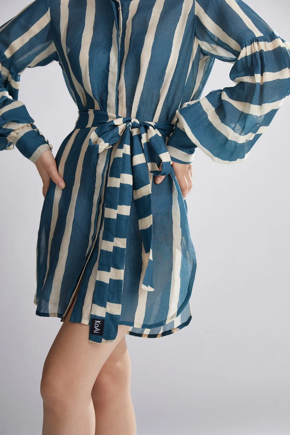 Koai   I   Teal And Cream Stripe Shirt Dress