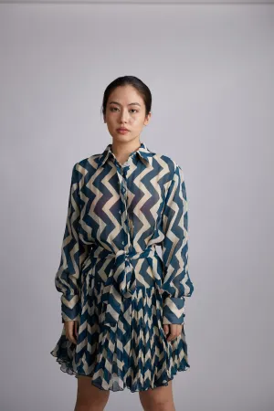 Koai   I   Teal And White Zig Zag Shirt Dress
