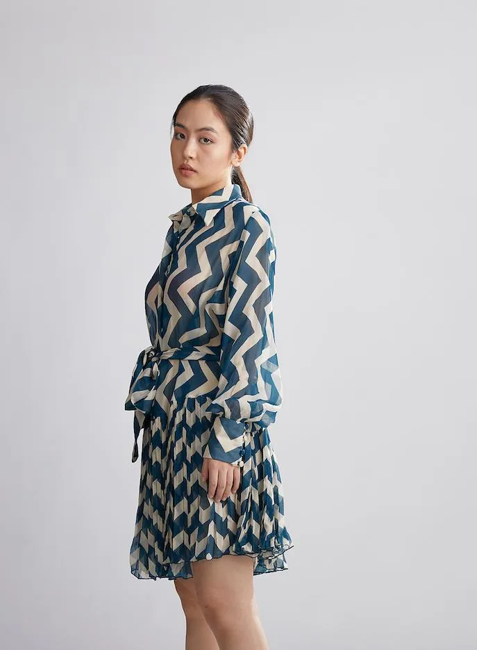 Koai   I   Teal And White Zig Zag Shirt Dress