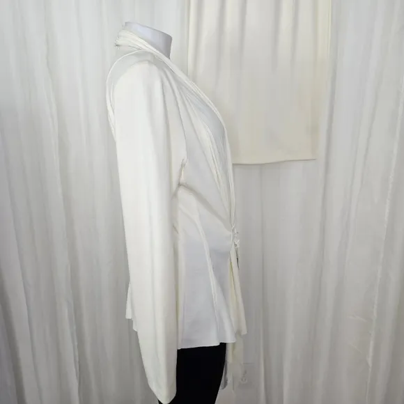 Komarov ivory ponte 2 piece skirt suit pencil skirt M tie waist draped jacket L