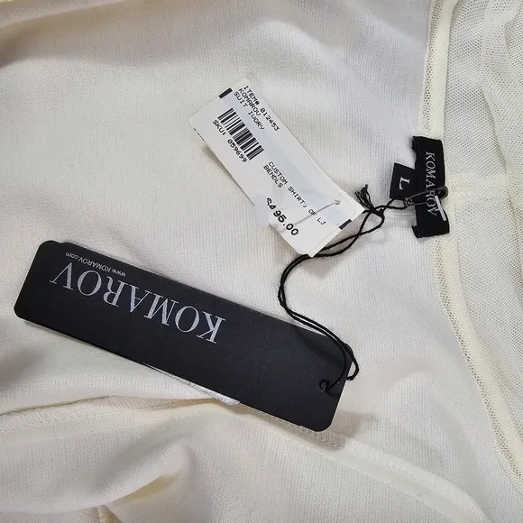 Komarov ivory ponte 2 piece skirt suit pencil skirt M tie waist draped jacket L