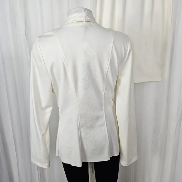 Komarov ivory ponte 2 piece skirt suit pencil skirt M tie waist draped jacket L