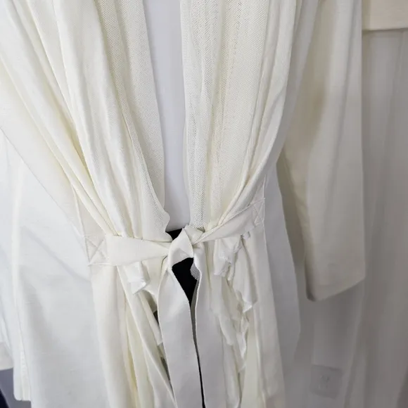 Komarov ivory ponte 2 piece skirt suit pencil skirt M tie waist draped jacket L