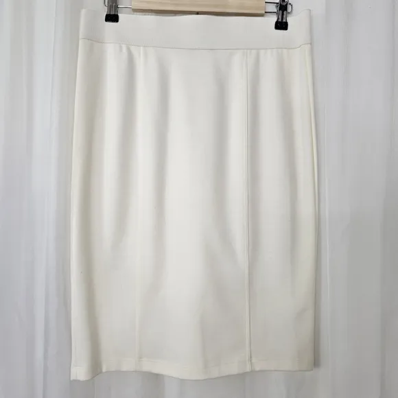 Komarov ivory ponte 2 piece skirt suit pencil skirt M tie waist draped jacket L