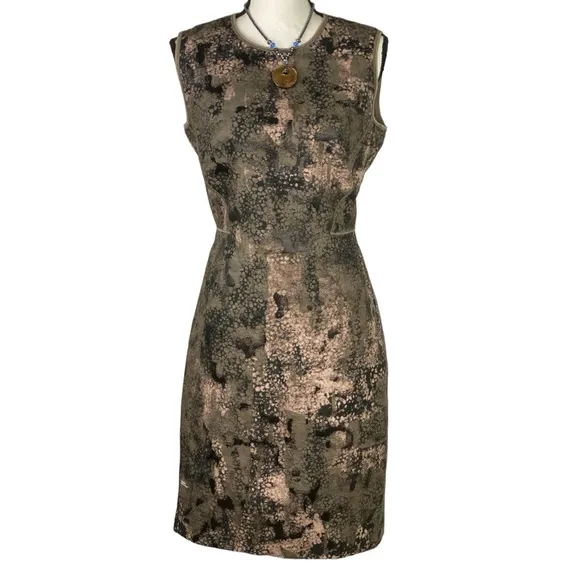 Lafayette 148 New York Sleeveless Sheath Brown Black and Beige Dress Size 6