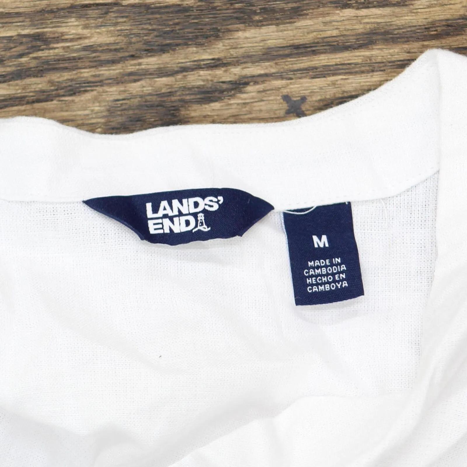 Lands' End Womens 3/4 Sleeve Linen Blend Tunic Blouse Shirt Top 1758415 White M