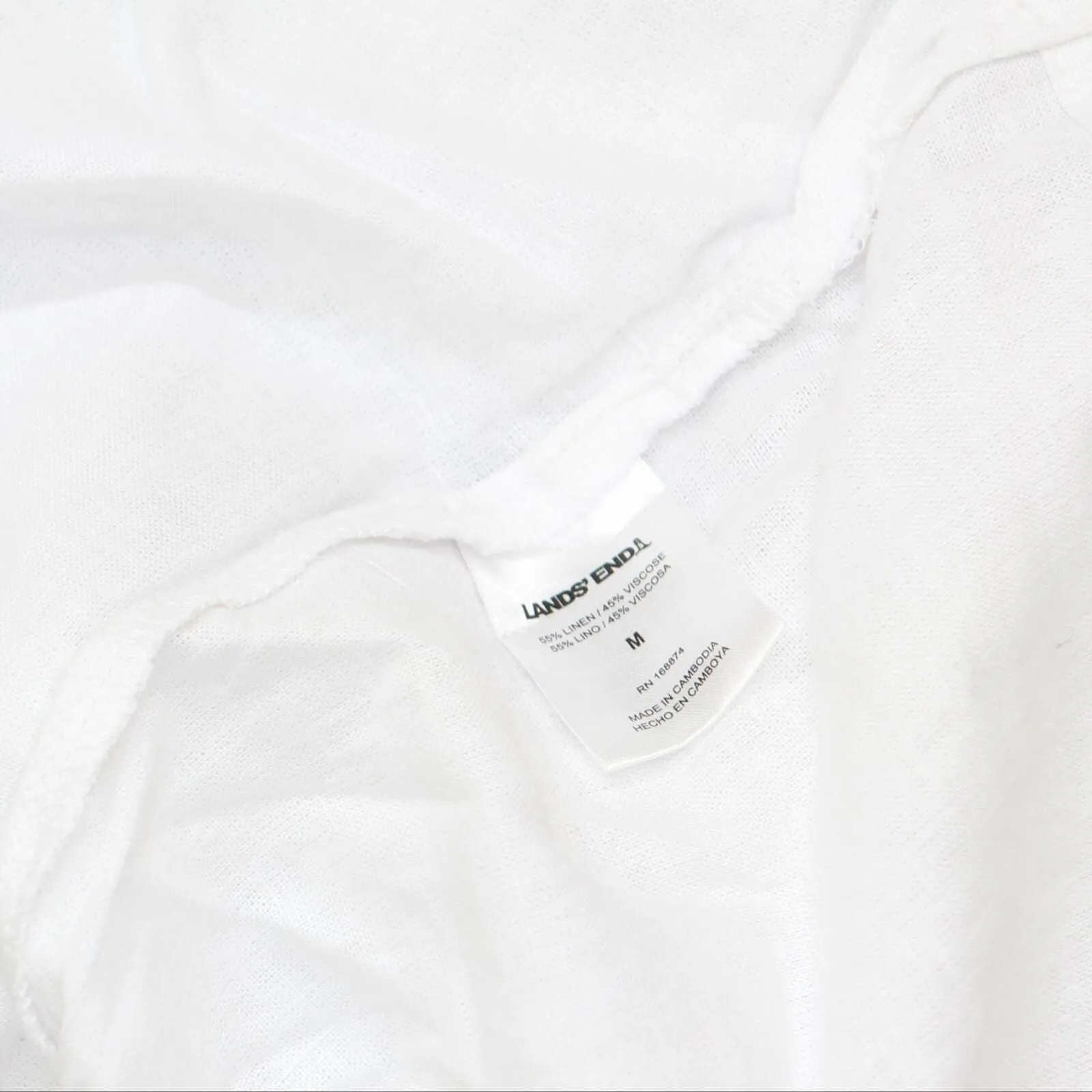 Lands' End Womens 3/4 Sleeve Linen Blend Tunic Blouse Shirt Top 1758415 White M