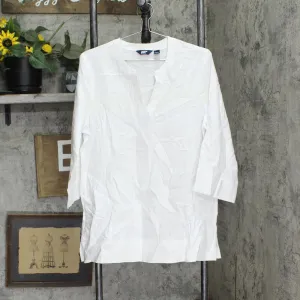 Lands' End Womens 3/4 Sleeve Linen Blend Tunic Blouse Shirt Top 1758415 White M